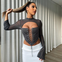 SC Long Sleeve Backless Bandage Mesh Tops GSZM-Y22TP531