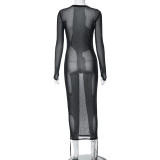 SC Mesh Drawstring Pleated Long Dress GSZM-R23DS003