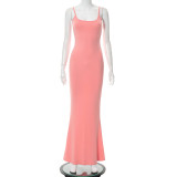 SC Casual Sleeveless Solid Color Sling Maxi Dress GSZM-Q21DS653