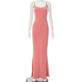 SC Casual Sleeveless Solid Color Sling Maxi Dress GSZM-Q21DS653