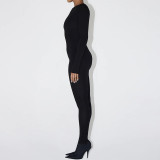 SC Solid Color Long Sleeve Tight Sport Jumpsuit XEF-39184