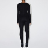 SC Solid Color Long Sleeve Tight Sport Jumpsuit XEF-39184