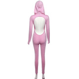 SC Long Sleeve Tight Hollow Out Hooded Jumpsuit XEF-38288