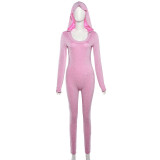 SC Long Sleeve Tight Hollow Out Hooded Jumpsuit XEF-38288