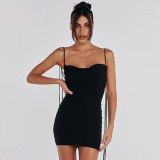 SC Sexy Backless Pleated Lace-Up Mini Dress BLG-D3512793A