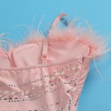 SC Hot Drill Feather Splicing Peal Mini Dress NY-2922