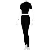 SC Short Sleeve Crop Tops And Pants Sport Two Piece Set BLG-S0C4216A