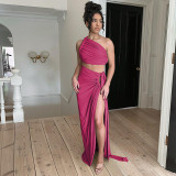 SC Backless Wrap Chest And Split Skirt Two Piece Set BLG-S3813894K