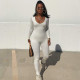 SC Long Sleeve Solid Color Slim Jumpsuit BLG-P0A3610A