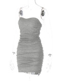Sexy V Neck Tube Tops Pleated Mini Dress BLG-D2C11459K