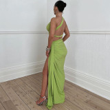SC Backless Wrap Chest And Split Skirt Two Piece Set BLG-S3813894K