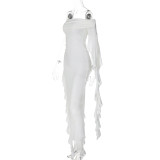 SC One Shoulder Pleated Solid Slim Long Dress BLG-D3412275A