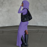 SC Slim Solid Color Backless Hooded Split Maxi Dress BLG-D3512950A