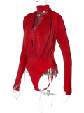 SC Sexy V-Neck Spliced Long Sleeve Bodysuit BLG-P2A10654A