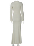 SC Solid Color Slim Long Sleeve Maxi Dress BLG-D3A14471K