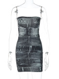 SC Backless Print Tube Tops Mini Dress BLG-D2C11412A