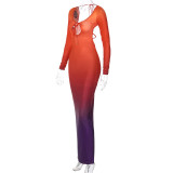 SC Fashion Gradient Hollow Out Lace-Up Maxi Dress BLG-D3713394A