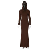 SC Solid Color Slim Hooded Long Sleeve Maxi Dress BLG-D3813926K