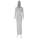SC Slim Solid Color Backless Hooded Split Maxi Dress BLG-D3512950A