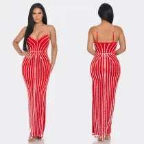 SC Sexy Sling Hot Drill Split Maxi Dress BY-6761