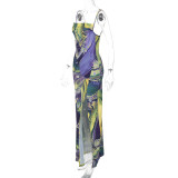 SC Fashion Printed Split Backless Halter Dress BLG-D279625K