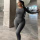 SC Solid Color Long Sleeve Yoga Two Piece Pants Set BLG-S3613114K