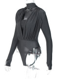 SC Sexy V-Neck Spliced Long Sleeve Bodysuit BLG-P2A10654A