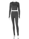 SC Solid Color Long Sleeve Yoga Two Piece Pants Set BLG-S3613114K