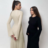 SC Solid Color Slim Long Sleeve Maxi Dress BLG-D3A14471K