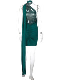 SC Sexy Backless Pleated Single Shoulder Mini Dress BLG-D3512946A