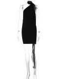 SC Sexy Backless Pleated Single Shoulder Mini Dress BLG-D3512946A