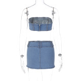 SC Sexy Denim Wrap Chest And Skirts Two Piece Set BLG-S3312077A