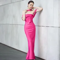 SC Solid Color Sexy Backless Zipper Tube Tops Dress BLG-D3512742A