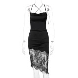 SC Sexy Tie Up Splicing Lace Backless Midi Dress BLG-D0C4227A