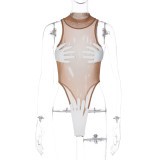 SC Fashion Printed Mesh Sleeveless Bodysuit BLG-P3512774A