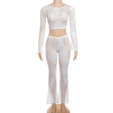 SC Hollow Out Knits Short Tops And Tight Pants Suit XEF-40374