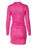 SC Solid Color Pleated Long Sleeve Mini Dress BLG-D2A10779K