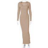 SC Long Sleeve U Neck Slim Maxi Dress BLG-D1B7161A