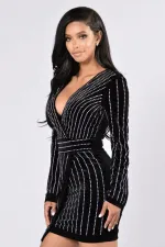 SC Long Sleeve Hot Drill V Neck Mini Dress LX-9920