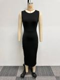 SC Solid Color Sleeveless Midi Dress Crop Two Piece Set NY-10668