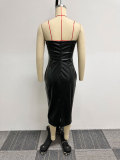 SC Tight Hollow Out Split Leather Tube Tops Dress NY-2982