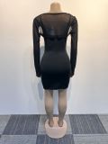 SC Hot Drill Sling Mini Dress And Mesh Tops 2 Piece Set NY-2979