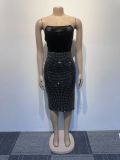 SC Sexy Wrap Chest Tops And Hot Drill Skirt 2 Piece Set NY-2930