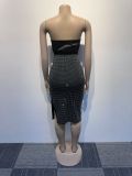 SC Sexy Wrap Chest Tops And Hot Drill Skirt 2 Piece Set NY-2930