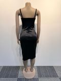 SC Sexy Slim Hot Drill Sling Split Midi Dress NY-2905