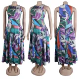SC Sleeveless Print Hollow Out Maxi Dress NY-10666