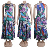 SC Sleeveless Print Hollow Out Maxi Dress NY-10666