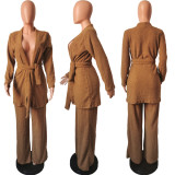 SC Teddy Plush Tie Up Jacket And Pants Two Piece Set HMS-6263