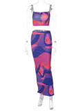 SC Print Sling Vest And Long Skirts Two Piece Set BLG-S3211646K