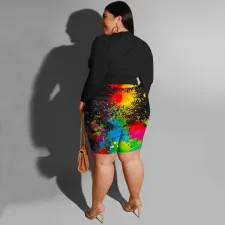 SC Plus Size Letter Print Short Two Piece Set NNWF-7898